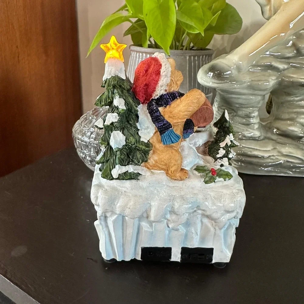 Vtg 90s Christmas Teddy Bear Water Fountain Lighted Tabletop Holiday Decor Retro
